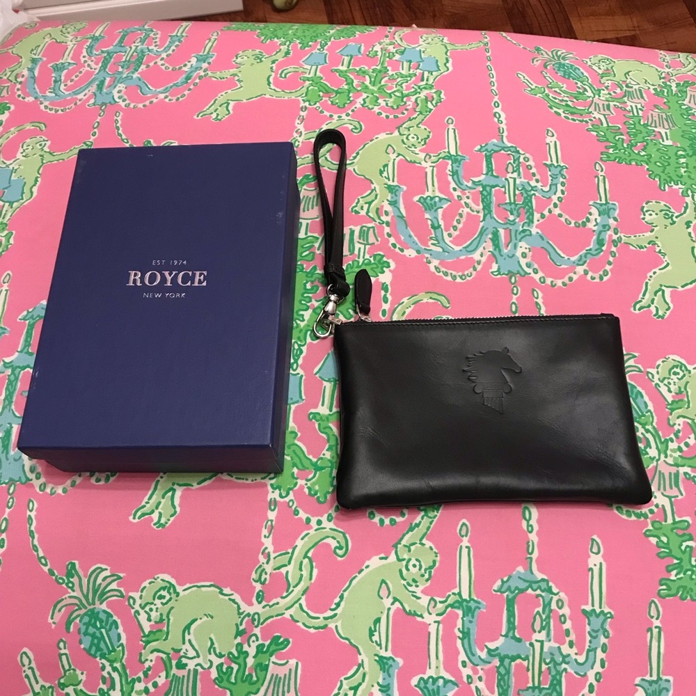 Royce New York Black Leather Horse Wristlet Pouch